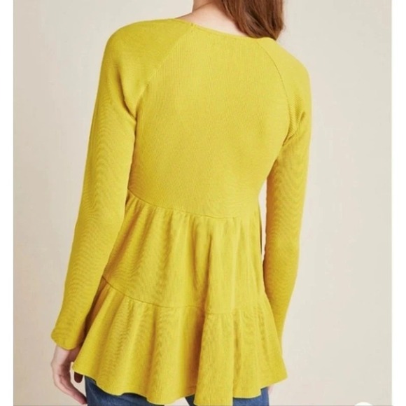 ANTHROPOLOGIE Maeve Mustard Yellow Tiered Long Sleeve Ribbed Top // M‎ - Picture 2 of 13